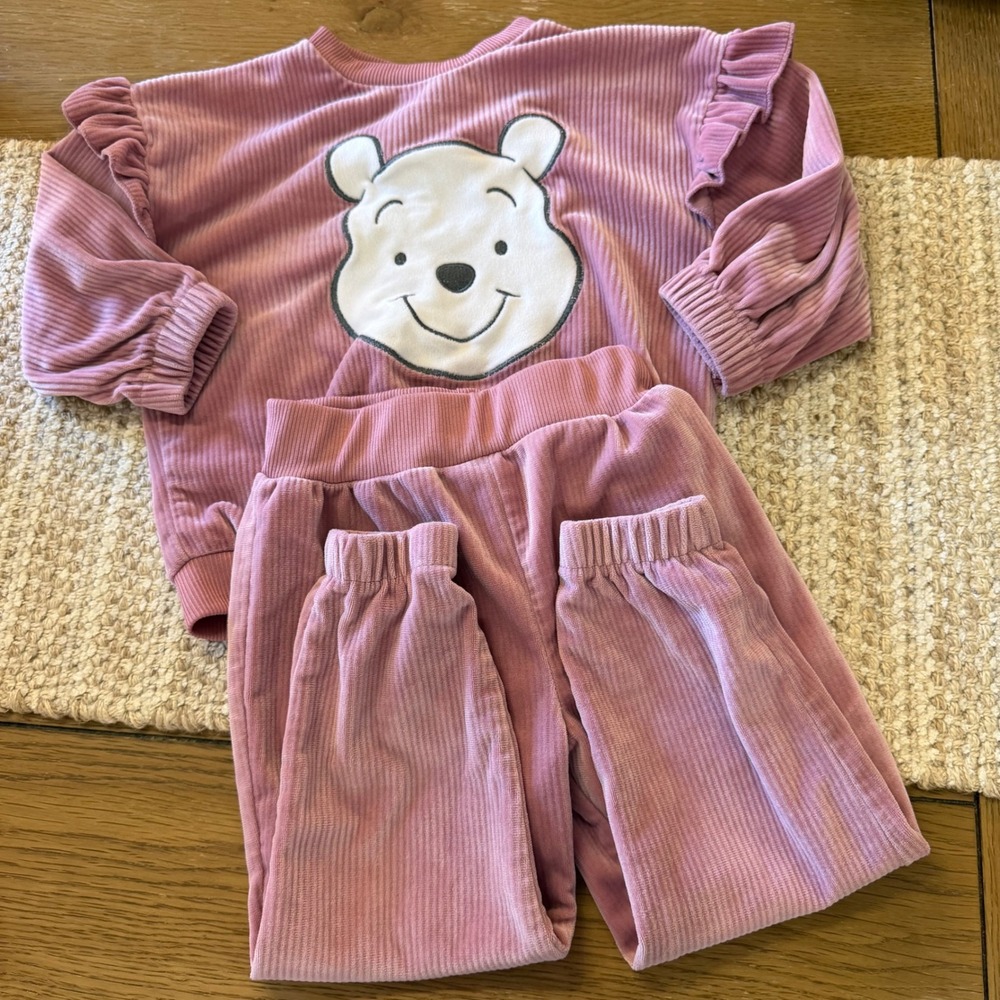 Winnie the Pooh Pink Ribbed Corduroy Matching Set Toddler Top Pants Kids Size 2T